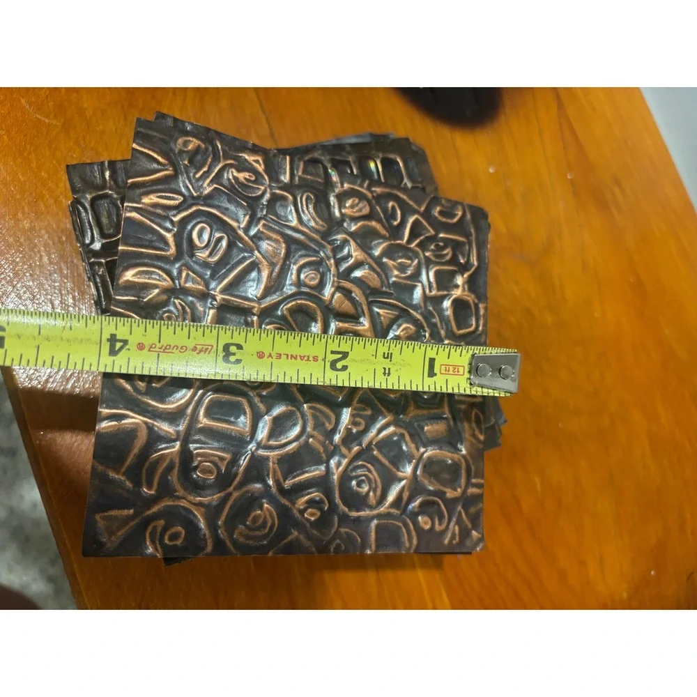 Vintage Handmade Copper Repousse Tiles Lot 18 Count 4x4 Abstract Art Supplies